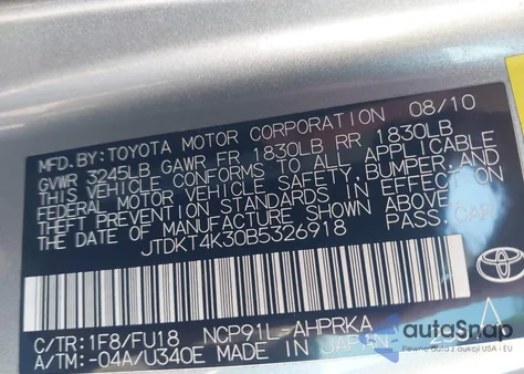 2011 Toyota Yaris из США, поврежденный, VIN JTDKT4K30B5326918